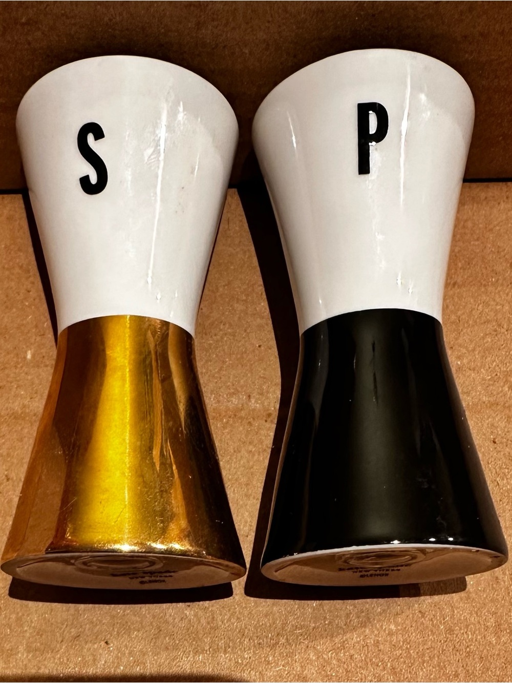 Kate Spade Salt and Pepper Ceramic Shakers - White with Gold & Black Accents